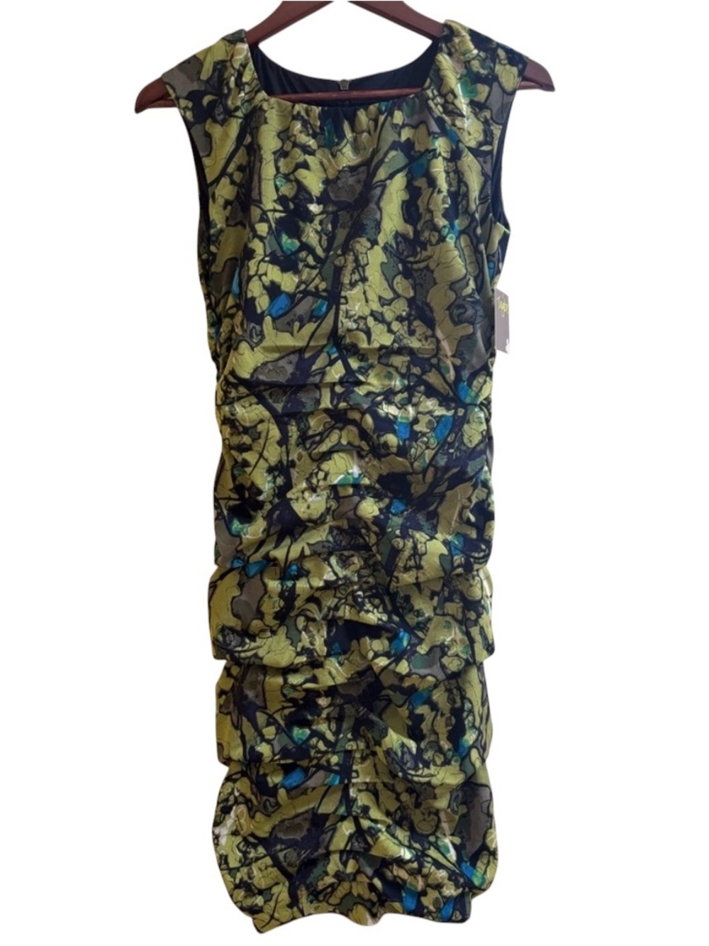 Taylor Elegant Ruched Green Blue Print Dress Sexy Cocktail Size 4 NWT’s